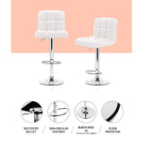 Artiss 2x Bar Stools Leather Gas Lift White - Top-Down View