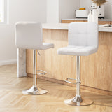 Artiss 2x Bar Stools Leather Gas Lift White - Low Angle