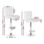 Artiss set of 4 white PU leather gas lift swivel bar stools, checkered backrest
