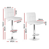 Artiss 4x Bar Stools Leather Gas Lift White - Front View