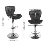 Artiss 2x Bar Stools Gas Lift Leather Seat Black - Front View