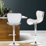 Artiss 2x Bar Stools Gas Lift Leather Seat White - Close-Up Angle