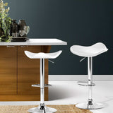 Artiss 2x Bar Stools Leather Gas Lift Chair White - Close-Up Angle