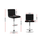 Artiss 2x Bar Stools Padded Leather Gas Lift Black - Front View