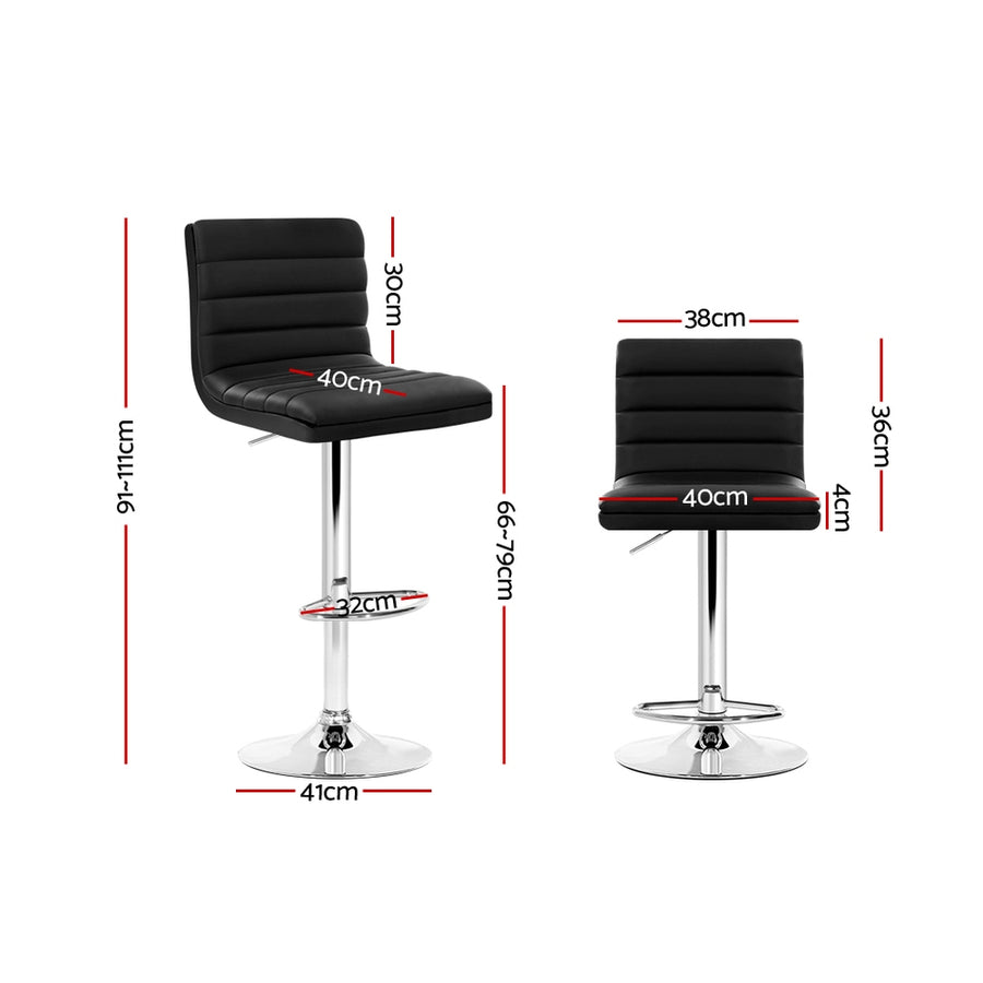 Artiss gas lift bar stools, set of 2, black PU leather with chrome base, high padded backrest