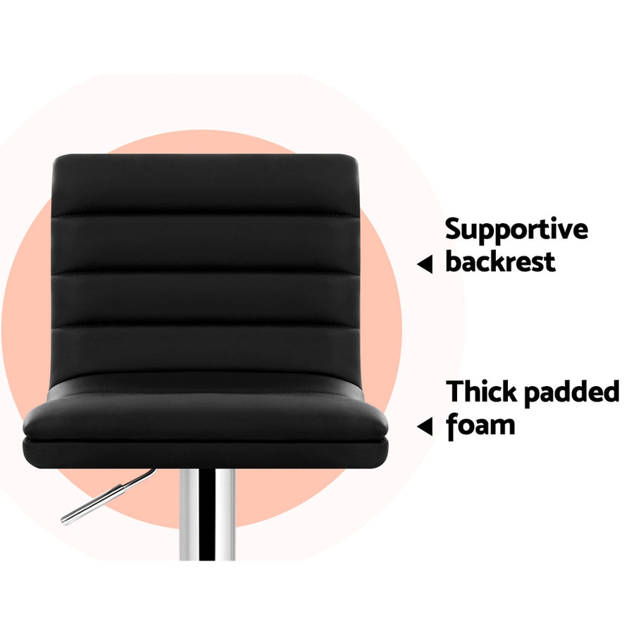 Artiss gas lift bar stools, set of 2, black PU leather with chrome base, semi-circular footrest