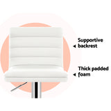 Artiss 2x Bar Stools Padded Leather Gas Lift White - Close-Up Angle
