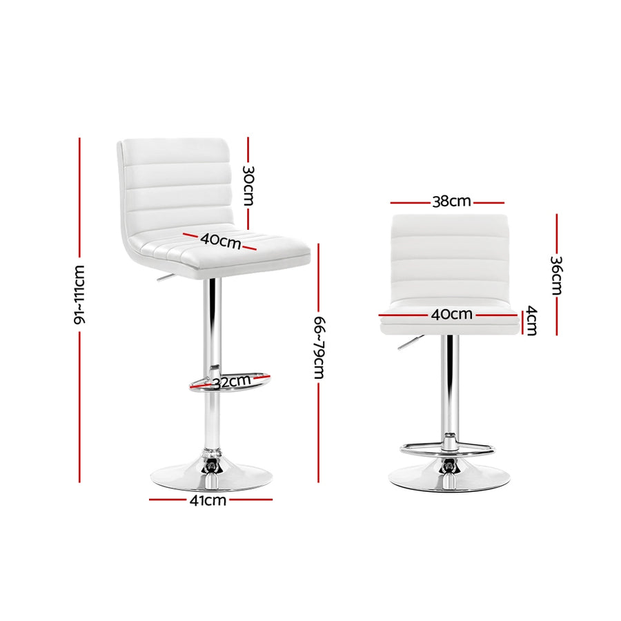 Artiss 2x Bar Stools Padded Leather Gas Lift White, Gas Lift