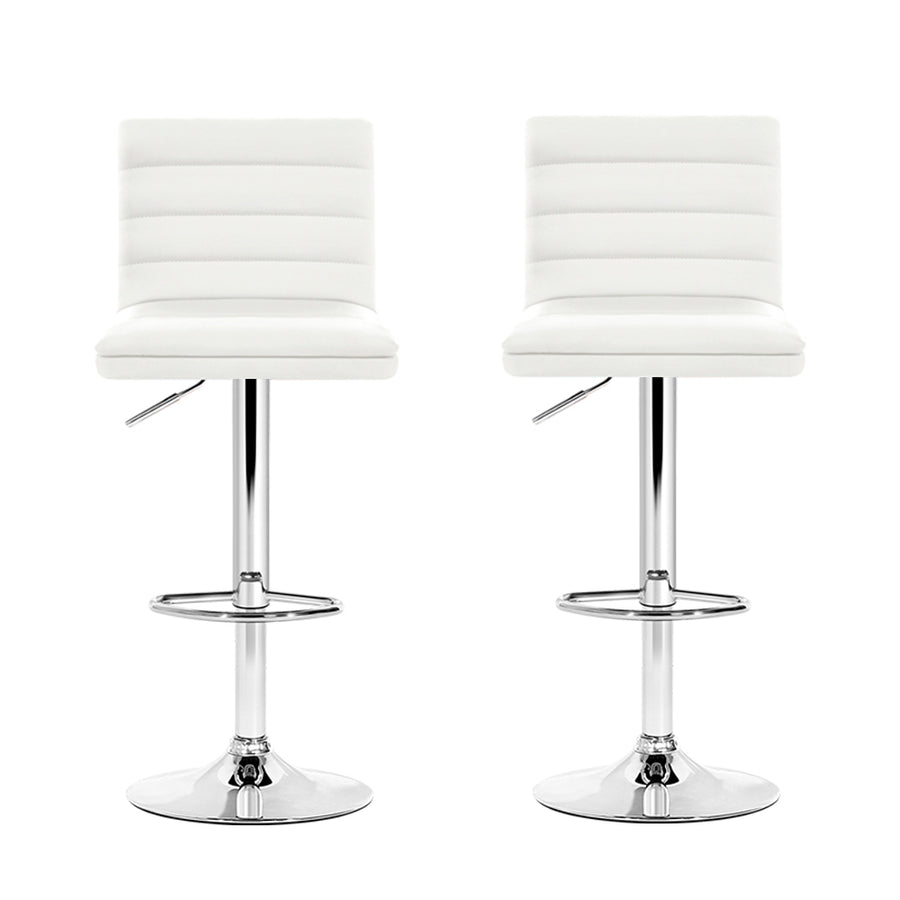 Artiss 2x Bar Stools Padded Leather Gas Lift White, image 3