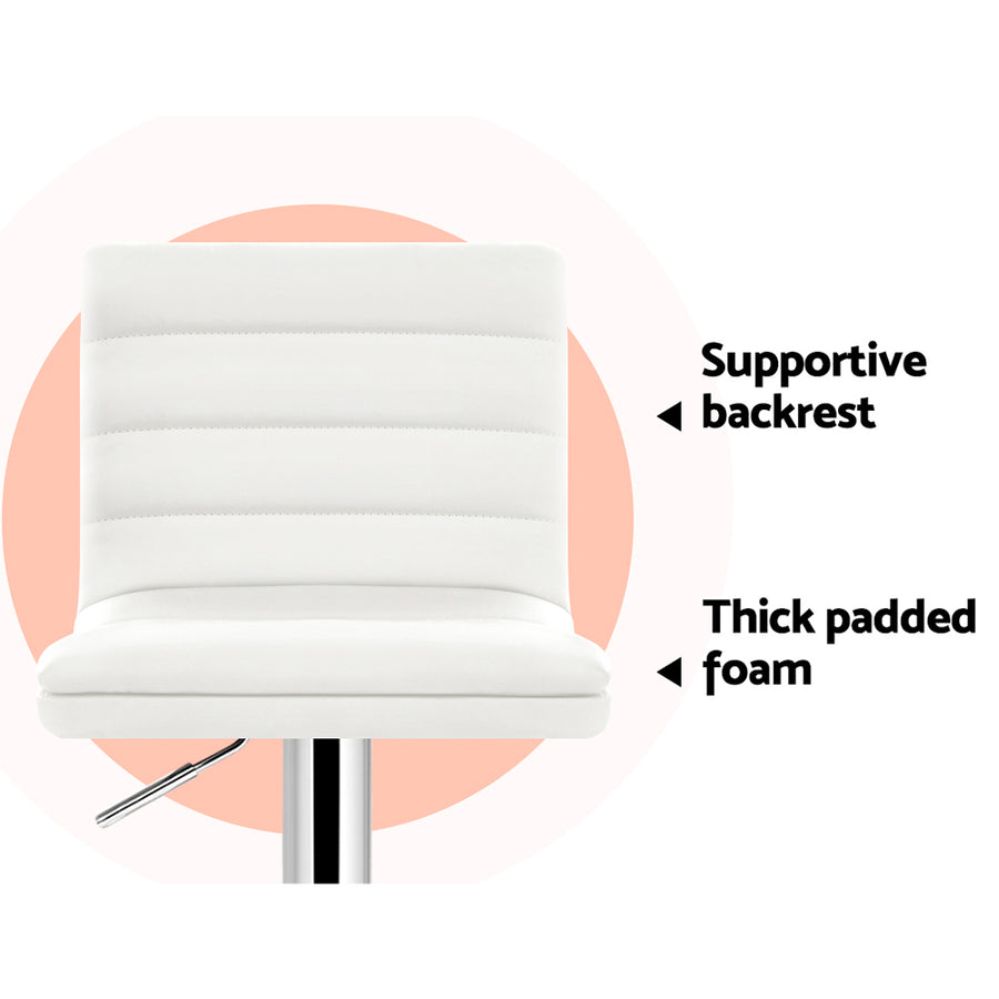 Artiss 2x Bar Stools Padded Leather Gas Lift White, image 4