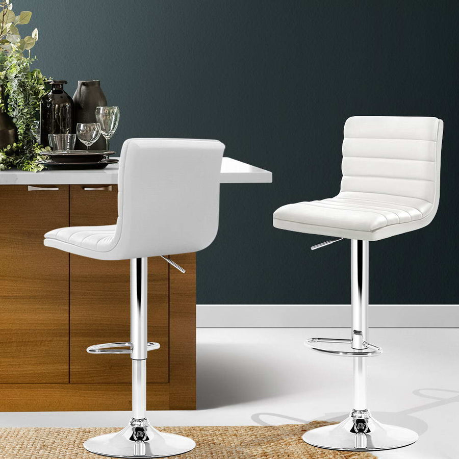 Artiss 2x Bar Stools Padded Leather Gas Lift White, image 7