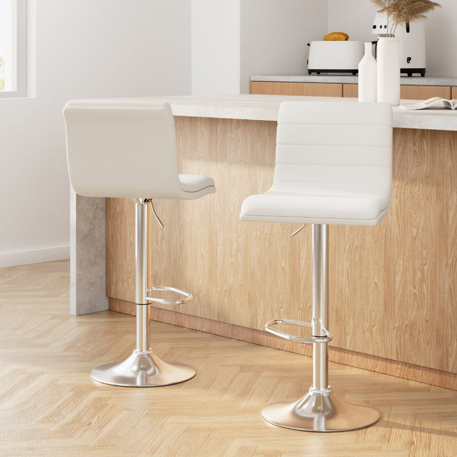 Artiss 2x Bar Stools Padded Leather Gas Lift White, image 8