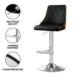 Artiss Bar Stool Bentwood Swivel Adjustable Kitchen Counter Stool Leather Black - Rear View