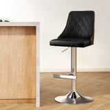Artiss Bar Stool Bentwood Swivel Adjustable Kitchen Counter Stool Leather Black - Close-Up Angle