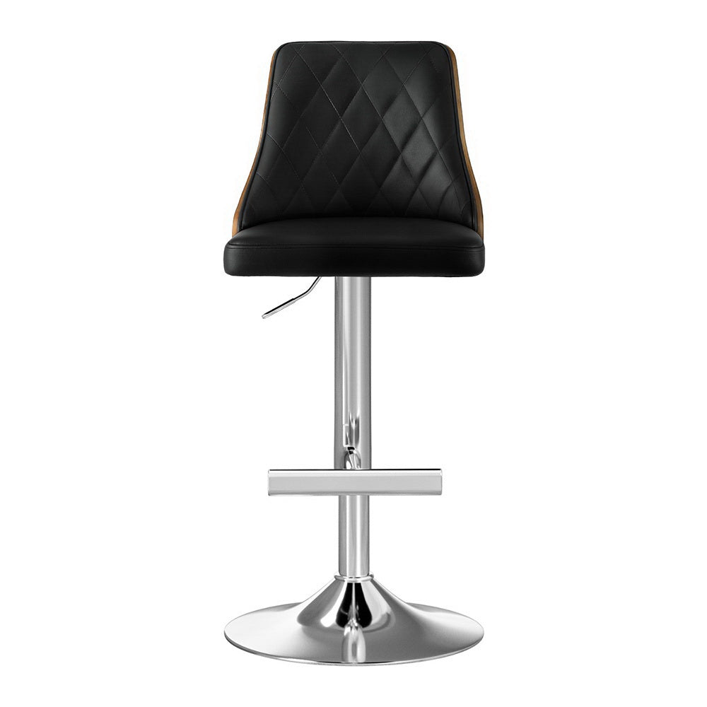 Artiss 2X Bar Stool Wood Swivel Adjustable Kitchen Counter Stool Leather Black