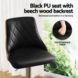 Artiss 2X Bar Stool Wood Swivel Adjustable Kitchen Counter Stool Leather Black