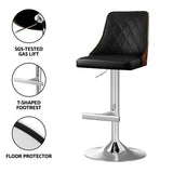 Artiss 2X Bar Stool Wood Swivel Adjustable Kitchen Counter Stool Leather Black - Rear View