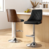Artiss 2X Bar Stool Wood Swivel Adjustable Kitchen Counter Stool Leather Black - Close-Up Angle