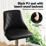 Artiss 4X Bar Stool Wood Swivel Adjustable Kitchen Counter Stool Leather Black - 45-Degree Angle