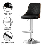 Artiss 4X Bar Stool Wood Swivel Adjustable Kitchen Counter Stool Leather Black - Rear View