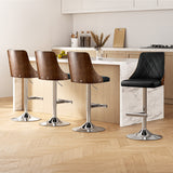Artiss 4X Bar Stool Wood Swivel Adjustable Kitchen Counter Stool Leather Black - Close-Up Angle