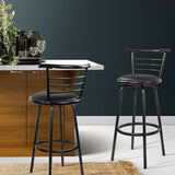 Artiss 2x Bar Stools Swivel Leather Padded Metal - Close-Up Angle
