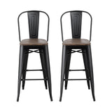2x Artiss Metal Bar Stools Wooden Seat Retro Counter Stool - Side View