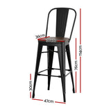 4x Artiss Metal Bar Stools Wooden Seat Retro Counter Stool - Front View