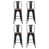 4x Artiss Metal Bar Stools Wooden Seat Retro Counter Stool - Side View