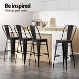 4x Artiss Metal Bar Stools Wooden Seat Retro Counter Stool - 45-Degree Angle