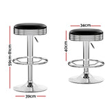 Artiss Set of 2 Backless PU Leather Bar Stools - Black and Chrome - Front View