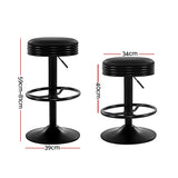 Artiss 2x Bar Stools Leather Padded Gas Lift Black - Front View