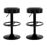 Artiss 2x Bar Stools Leather Padded Gas Lift Black - Close-Up Angle
