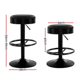 Artiss 4x Bar Stools Leather Padded Gas Lift Black - Front View