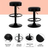 Artiss 4x Bar Stools Leather Padded Gas Lift Black - Top-Down View