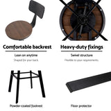Artiss 4x Bar Stools Kitchen Dining Chairs Adjustable Wood Stool w/Backrest - Top-Down View