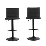 Artiss 2x Bar Stools Gas Lift Linen Fabric Black - Side View
