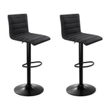 Artiss 2x Bar Stools Gas Lift Linen Fabric Black - Low Angle