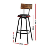 Artiss 2X Industrial Bar Stools Upholstered Counter Chairs Steel Frame Anti-Scratch - Front View