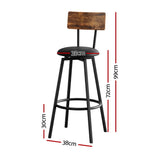 Artiss 4X Industrial Bar Stools Upholstered Counter Chairs Steel Frame Anti-Scratch - Front View