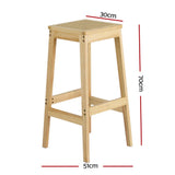 Artiss 2x Bar Stools Rubber Wood Stool Counter Chair Rattan Barstools Kitchen - Front View