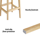 Artiss 2x Bar Stools Rubber Wood Stool Counter Chair Rattan Barstools Kitchen - 45-Degree Angle