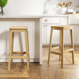 Artiss 2x Bar Stools Rubber Wood Stool Counter Chair Rattan Barstools Kitchen - Close-Up Angle