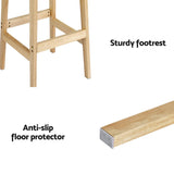 Artiss 2x Bar Stools Rubber Wood Stool Counter Chair Rattan Barstools Kitchen - 45-Degree Angle