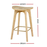 Artiss 2x Bar Stools Bamboo Rattan Stool Counter Chair Kitchen Barstools - Front View