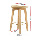 Artiss 2x Bar Stools Bamboo Rattan Stool Counter Chair Kitchen Barstools - Front View