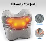 Livemor Back Massager with Heat, USB Neck and Shoulder Massage Pillow, 3-Speed Ergonomic Lumbar Support Cushion for Office Chair, Portable Muscle Relief for Back, Thigh & Calf, Grey - Close-Up Angle