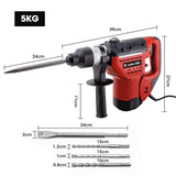 Baumr-AG 1500W Pro-Grade Electric Rotary Jackhammer Hammer Drill, with 2 Bonus Chisels, 3 Drill Bits - Rear View