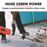 Baumr-AG 2200W Pro-Grade Electric Demolition Jackhammer, with 3 Bonus Chisels, Carry Case - Side View