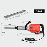 Baumr-AG 2300W Pro-Grade Electric Demolition Jackhammer, with 2 Bonus Chisels, Carry Case - Rear View